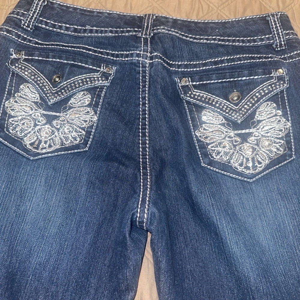 Nine West Annette Capri Jeans Womens 14 Embroidered Butterfly Rhinestone Y2K